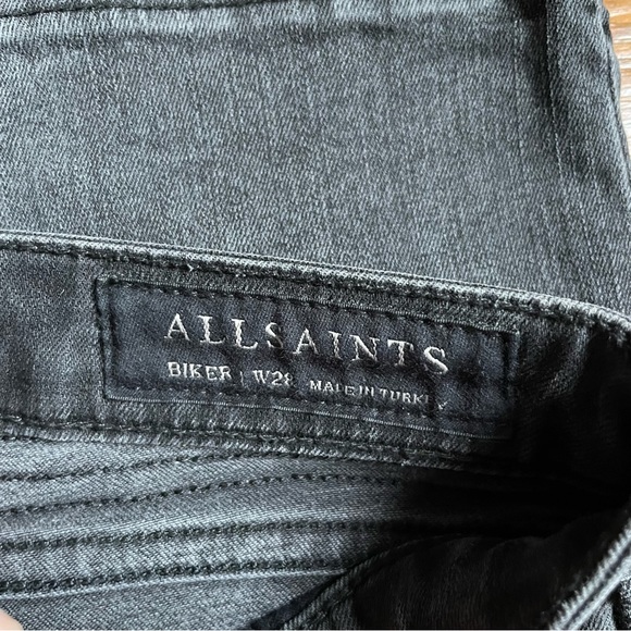 All Saints Moto Biker Skinny Jeans Size 28 Washed Black - Picture 5 of 13